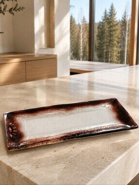 Sharon McNamara Kiln Art Fused Glass Serving Tray Nova Scotia Signed 12"